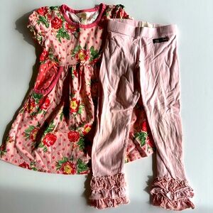 Matilda Jane pink rose short sleeve dress and light pink ruffle leggings size 2
